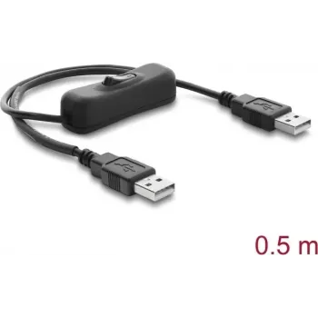 Delock USB-toitekaabel Type-A isane-isane lülitiga 0,5 m