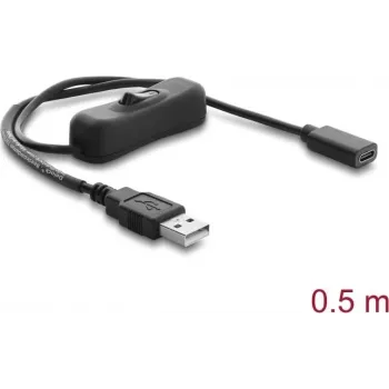 Delock USB-toitekaabel Type-A isane USB Type-C emane lülitiga 0,5 m