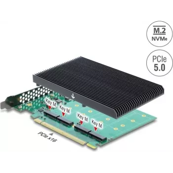 Delock PCI Express 5.0 x16 kaart 4 x sisemise NVMe M.2 Key M pesaga, jahutusradiaatoriga - Bifurcation