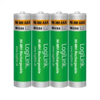 LogiLink LR03RB4 Laetavad NiMH AAA patareid, 4-pakk blisterpakendis, 800 mAh, 1,2 V, eellaetud, väikese isetühjenemisega