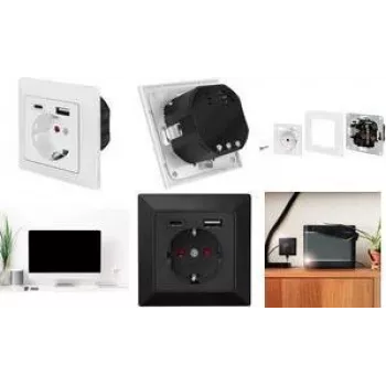 LogiLink PA0262B seinakontakt 1 Schuko-pistikupesaga, 1 USB-A ja 1 USB-C laadijaga, must