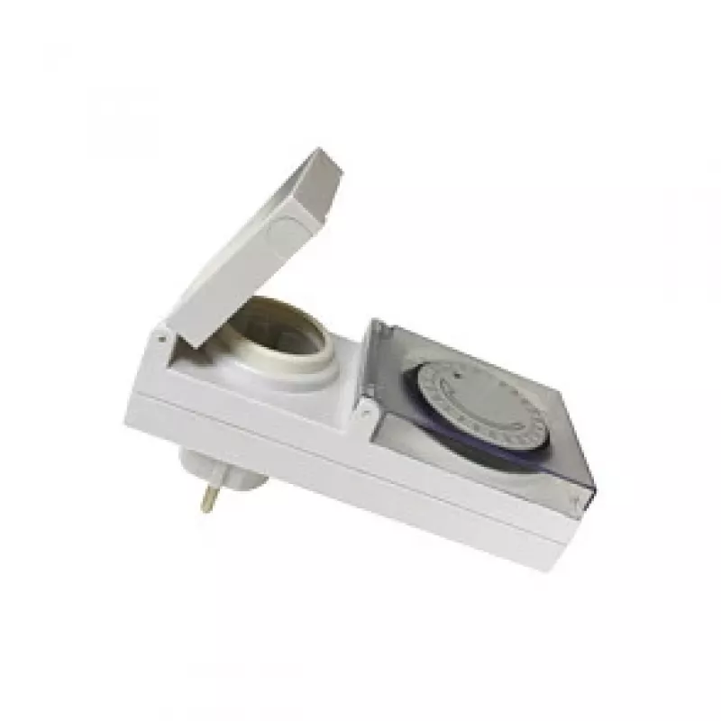 LogiLink ET0006 Välitingimustes kasutatav mehaaniline taimer, IP44, 3680 W, 16 A, päevaprogramm, 96 segmenti, 15-minutilised intervallid, Schuko, must/hall