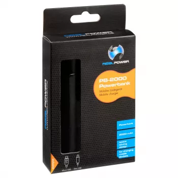 RealPower PB2000 mAh alumiiniumist toitepank, must