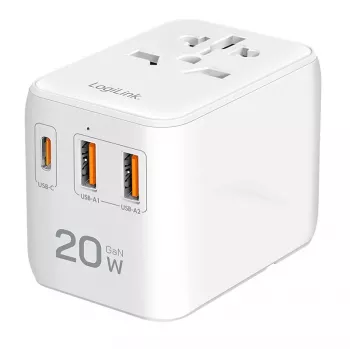 LogiLink PA0356 USB-A/C reisilaadija 20W GaN 3 pordiga valge