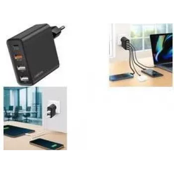 LogiLink 48W GaN USB seinahoidja, 4 pordiga, 3x USB-A QC + 1x USB-C PD, Europlug, must (PA0377)