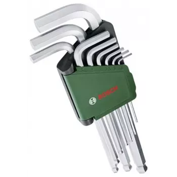 BOSCH 9-osaline kuuskantvõtmete komplekt värvikoodiga L-võtmetega, kuulotsaga ja hoidmisfunktsiooniga, meetriline 1,5-10 mm, BlackLaser viimistlusega, klambrihoidjaga