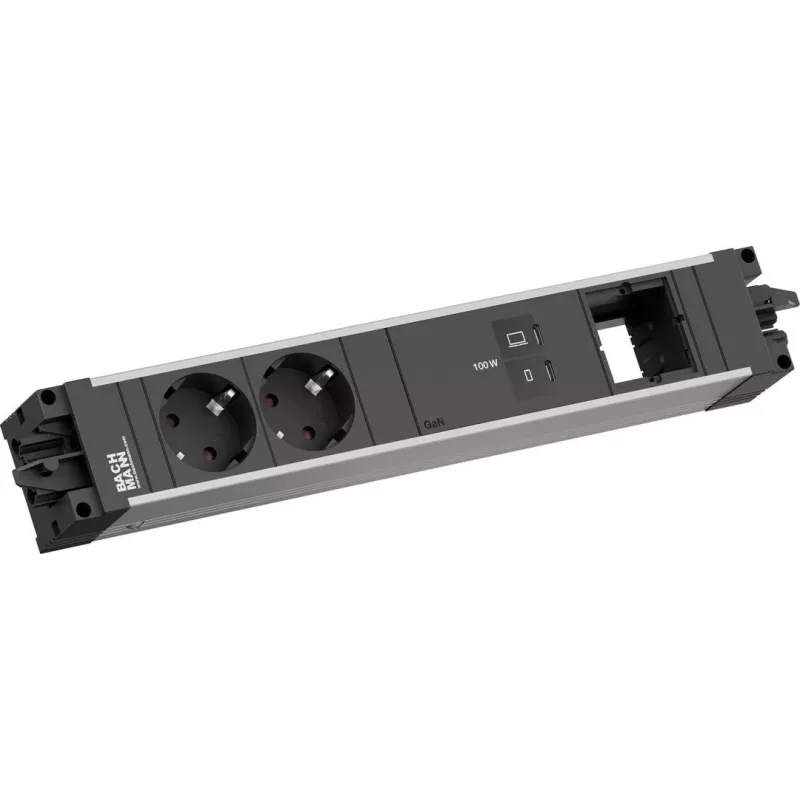 Bachmann STEP ALU 2x Schuko 1x USB-C 100W 1x Custom Module toitejaotusseade