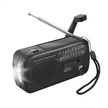 LogiLink Dynamo käsitsi veetav raadio päikesepaneeliga, AM/FM, USB-C laadimine, LED-taskulamp, SOS-häire, toitepank, must
