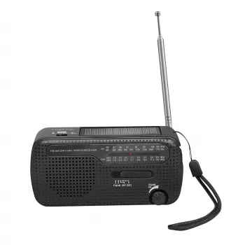 LogiLink Dynamo käsitsi veetav raadio päikesepaneeliga, AM/FM, USB-C laadimine, LED-taskulamp, SOS-häire, toitepank, must