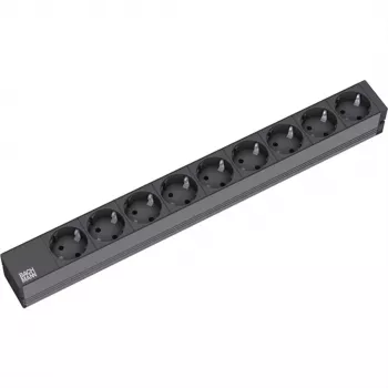Bachmann 19 inch toiteplokk 9x CEE 7/3 Schuko must H05VV-F 3G1.5mm² GST18 pistik 0.2m
