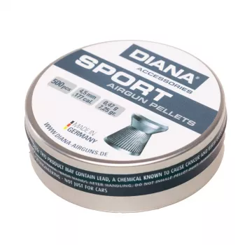 DIANA Sport 4,5 mm Diabolo Pellets .177 Cal, 500 tk, ümar pea, plii, õhupüssidele ja -püstolitele