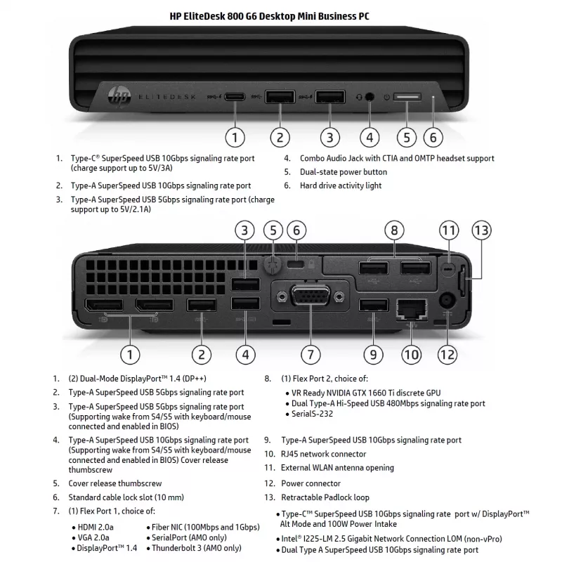 HP Renewed EliteDesk 800 G6 Desktop Mini arvuti - Intel Core i5-10500T, 16GB muutmälu, 256GB SSD, Intel UHD Graphics 630, Windows 11 Pro (A-klass)