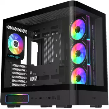 Fortron M581 Mid-Tower korpus, must, panoraam karastatud klaas, 4x ARGB ventilaatorit