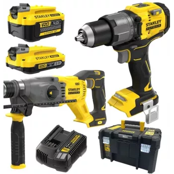 STANLEY V20 18V juhtmevaba kombipuur ja löökkeeraja komplekt 4.0Ah ja 2.0Ah akudega