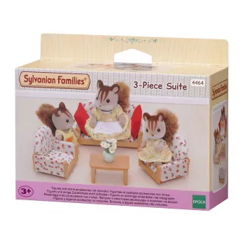 EPOCH Sylvanian Families kolmeosaline istumisgrupp - elutoa mööblikomplekt diivani, tugitoolide, laua ja patjadega
