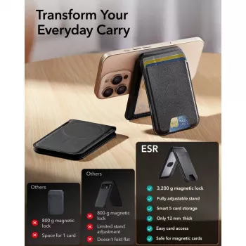 ESR Classic RFID Magnetiline rahakott alusega MagSafe must