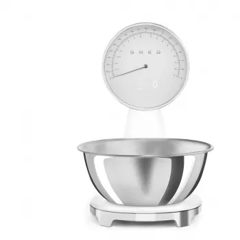 Smeg KSF01WHWW 50ndate stiilis mehaaniline köögikaal roostevabast terasest kausiga, 5 kg kandevõime, valge