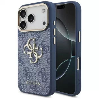 Guess 4G Classic Logo ümbris Apple iPhone 18 Pro / 17 Pro jaoks, sinine kuldsete aktsentidega