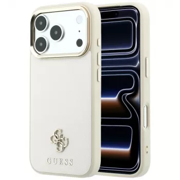 GUESS Saffiano Small 4G & Classic Logo MagSafe ümbris iPhone 17 Pro Max / 18 Pro Max - Beež