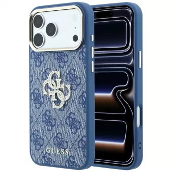 GUESS 4G & Big Strass Logo kõva kate iPhone 18 Pro / 17 Pro jaoks - sinine