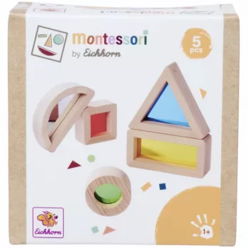 Eichhorn Montessori akendega ehitusklotsid, 20-osaline komplekt, FSC® 100% sertifitseeritud pöökpuit värviliste akrüülakendega, hariv valguse ja värvi avastamise mänguasi vanusele alates 12 kuust