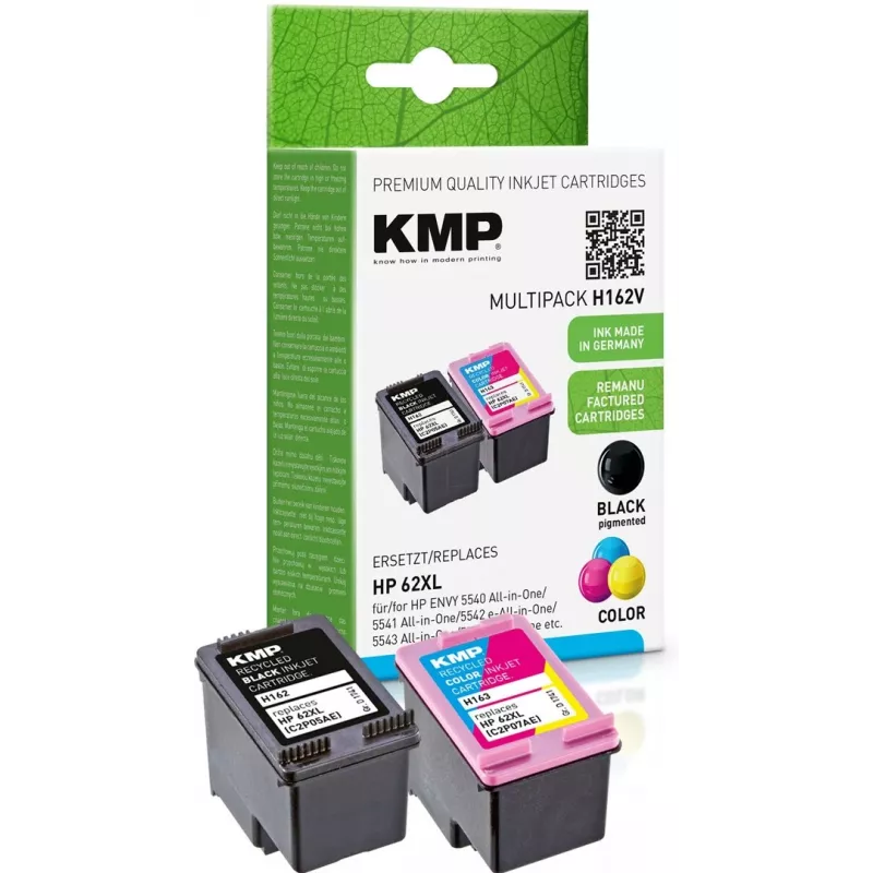 KMP 1741.400500 MultiPack must ja kolmevärviline tindikassett, ühilduv HP 62XL (C2P05AE/C2P07AE) - 2 pakk
