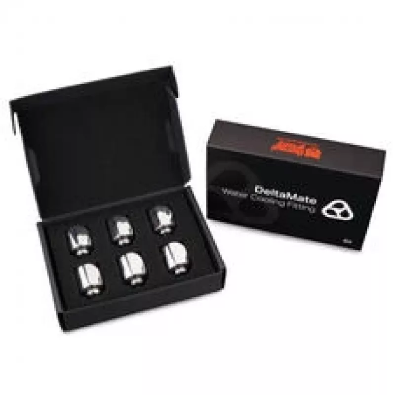 Thermal Grizzly DeltaMate pöördfitting 90° G1/4 tolli läikiv nikkel – 6-pakk