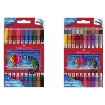 Faber-Castell Glitter Double-Ended Markerid, 20-pakk laia ja peene otsikuga (3-5 mm / 1 mm), pestavad - 151108