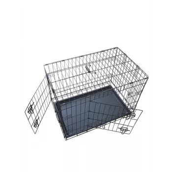 Kokkuvolditav koerapuur 76x48x54 cm – tugevast terastraadist, kahe uksega, eemaldatava alusega, must