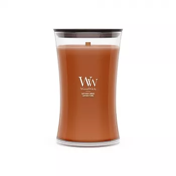 WoodWick Saffron Smoke suur liivaklaasist purgiküünal 609.5g