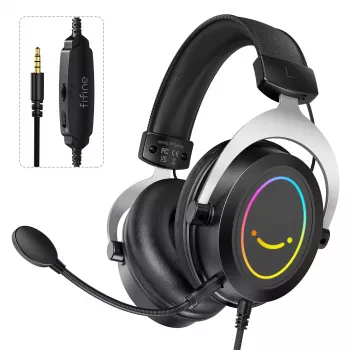 FIFINE H3 AmpliGame RGB juhtmega üle-kõrvaklapid mängijatele, eemaldatava mikrofoniga, 50 mm draiverid, USB-A, must