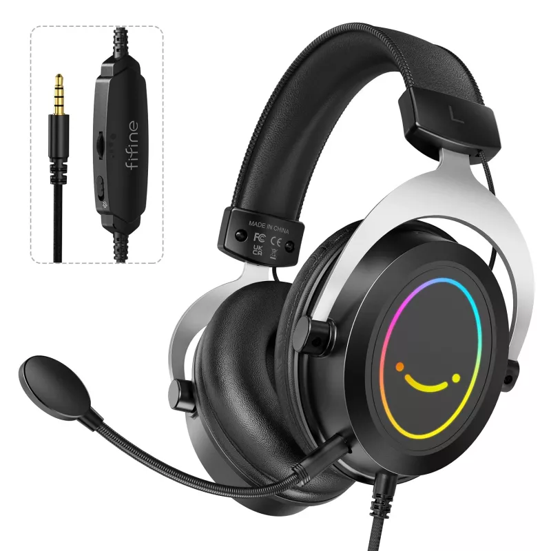 FIFINE H3 AmpliGame RGB juhtmega üle-kõrvaklapid mängijatele, eemaldatava mikrofoniga, 50 mm draiverid, USB-A, must