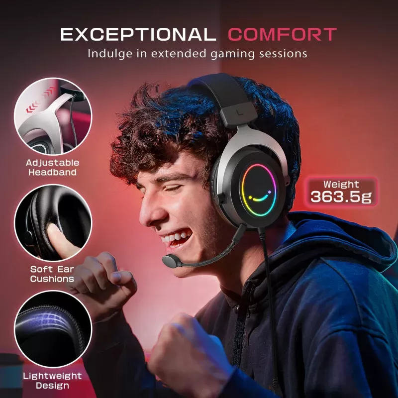 FIFINE H3 AmpliGame RGB juhtmega üle-kõrvaklapid mängijatele, eemaldatava mikrofoniga, 50 mm draiverid, USB-A, must