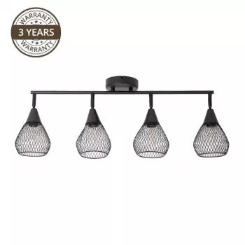 Bistro 4-tuline mattmust E14 laevalgusti, 40W max pea kohta, 220-240V, hämardatav, reguleeritavate suunatavate peadega, tööstuslik vintage stiil