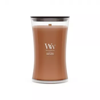 WoodWick Radiant Amber 609.5g Lõhnaküünal puidust tahiga, kuni 180 tundi põlemisaega, liivaklaasist purk