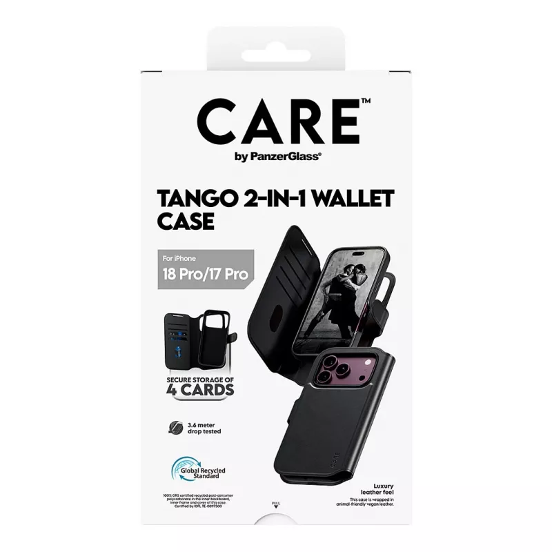 CARE™ by PanzerGlass® Tango 2-in-1 rahakotiga ümbris must MagSafe'iga iPhone 18 Pro / 17 Pro jaoks