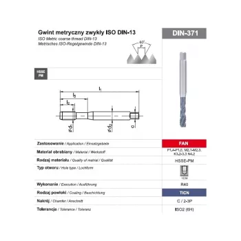 TAP M10 DIN-371C R40 (6H) HSSE-PM TiCN FAN masinakeermetaja