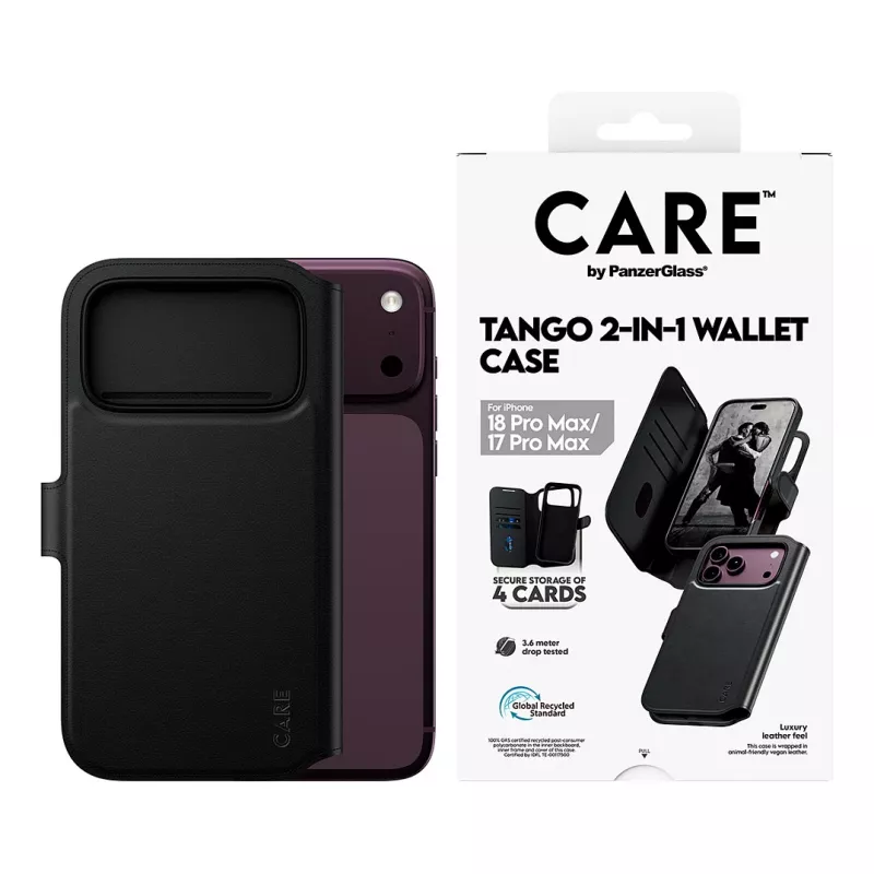 CARE by PanzerGlass Tango Flip-ümbris Apple iPhone 17 Pro Max jaoks - MagSafe ühilduv - vegan nahk - must