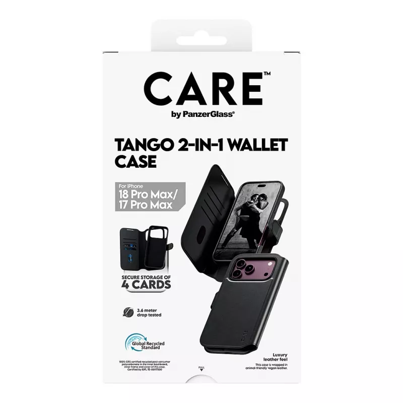 CARE by PanzerGlass Tango Flip-ümbris Apple iPhone 17 Pro Max jaoks - MagSafe ühilduv - vegan nahk - must