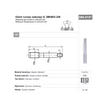 HSS käsikeermetapp G 1/2 DIN 5157D torukeermete jaoks