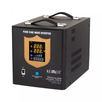 KEMOT PROsinus-2000 puhas siinuslaine UPS-muundur 12V kuni 230V 2000VA/1200W laadimisfunktsiooniga - must