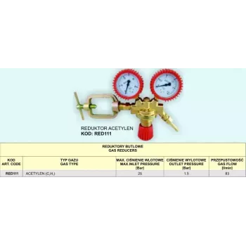 Atsetüleeni üheastmeline regulaator RED111 koos kaitseklapiga
