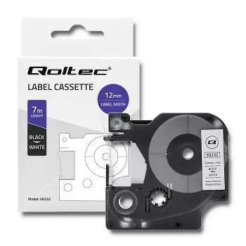 Qoltec märgistuslint Dymo D1 45013 jaoks, 12mm x 7m, valge musta trükiga