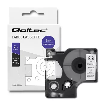 Qoltec DYMO D1 ühilduv siltide lint 40913, 9mm x 7m, valge musta trükiga
