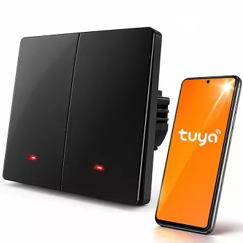 Qoltec 52708 nutikas Wi-Fi 2-kanaliline valguslüliti taimeriga, Tuya Smart Life, must