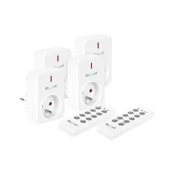 KEMOT URZ3471 Kaugjuhtimisega pistikupesade komplekt (4 pistikupesa + 2 kaugjuhtimispulti, 433.92 MHz, valge)