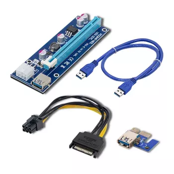 Qoltec Riser PCI-E ver. 007C USB 3.0 PCIe x1 to x16 pikenduskaabel 60 cm kaabliga, 4 tahkiskondensaatorit, 6-pin/SATA/Molex toide, LED-indikaator