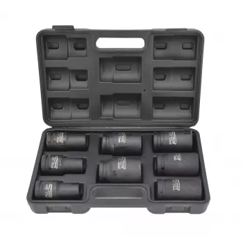 AWTOOLS AW38855 3/4-tolline süvapesa löökriistade pesakomplekt, 8-osaline meetriline, 24-41mm, Cr-Mo, 6-punktiline, pikk, must fosfaat, DIN 3121, puhutud vormiga kohvris