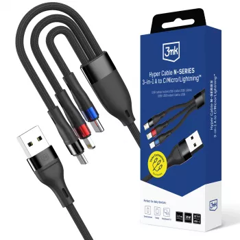 3mk Hyper Cable N-SERIES 3-in-1 USB-A to USB-C/Lightning/MicroUSB 1.2m 9V/2A 18W must