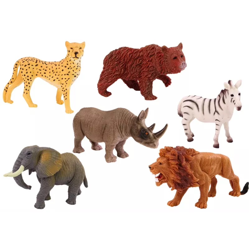 LEAN TOYS 6 metslooma kujukest komplekt, elevant, lõvi, ninasarvik, tiiger, sebra, kaelkirjak